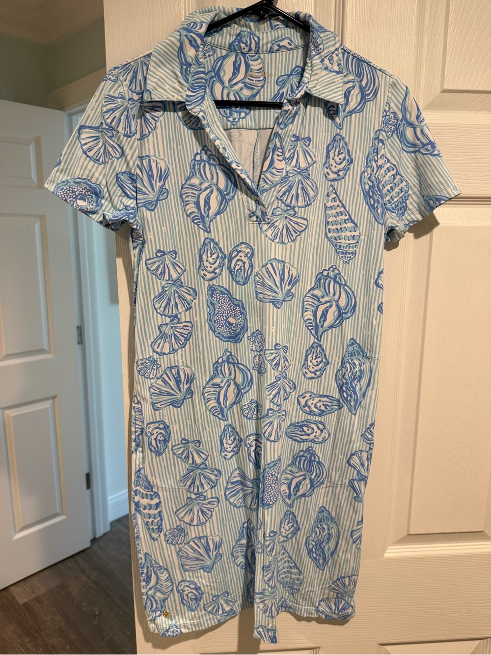 Lilly Pulitzer Blue & White Shell-Print Collared Mini Dress